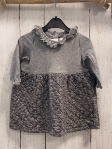 Petit Bateau  Kleid  Gr. 68  grau Rüschenkragen + grau dunkelgrau gemusterter Rock 