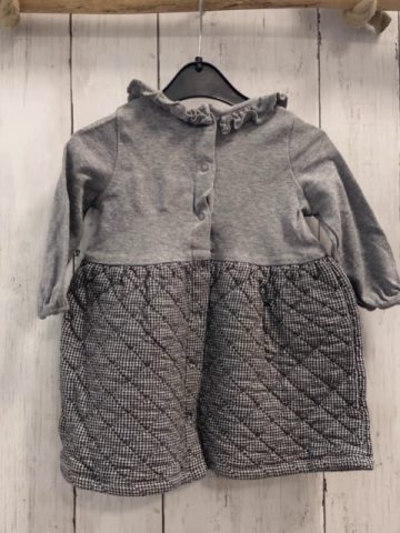 Petit Bateau  Kleid  Gr. 68  grau Rüschenkragen + grau dunkelgrau gemusterter Rock 