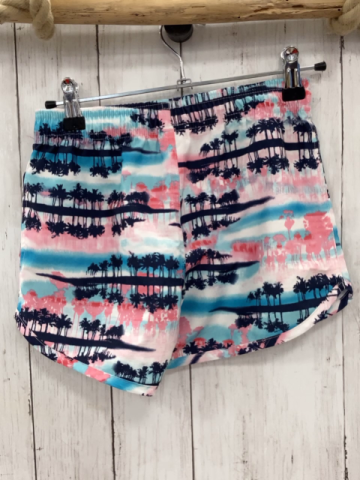 Esprit  Badeshorts  Gr. 140  weiß türkis  rosa Streifen schwarze Palmen 