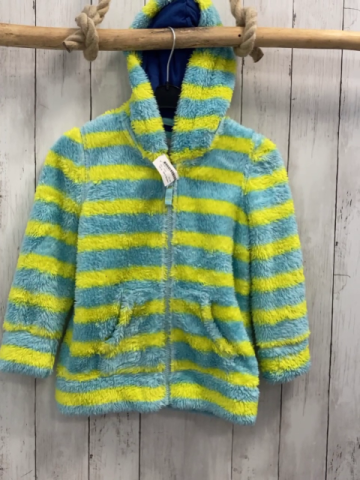 Mini Boden  Plüschjacke  Gr. 110  hellblau gelbe Streifen Kapuze 