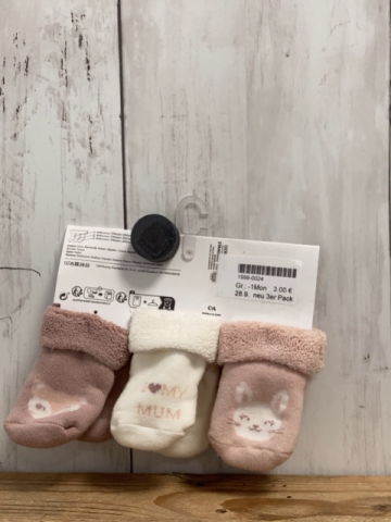 neu 3er Pack  Socken Gr. -1Mon  rosa weiß altrosa Tierköpfe 