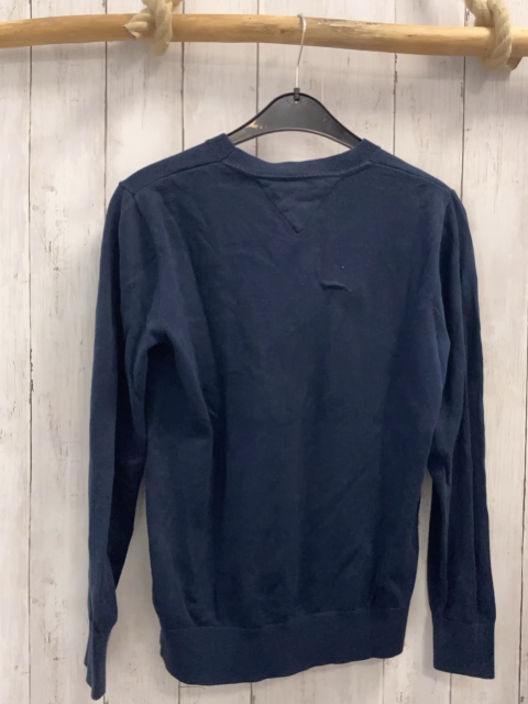 Tommy Hilfiger  Pullover  Gr. 152  blau Strick Balken mit weßer Schrift 