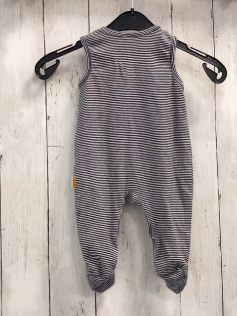 Steiff  Strampler  Gr. 62  blau hellgraue Streifen Plüschbärenkopf 