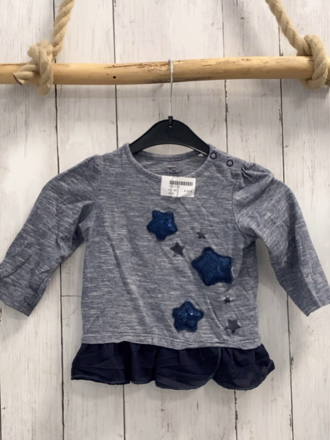   Langarmshirt  Gr. 80  grau hellgrau meliert blaue Pailettensterne blauer Saum 