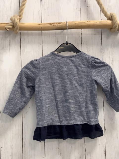   Langarmshirt  Gr. 80  grau hellgrau meliert blaue Pailettensterne blauer Saum 