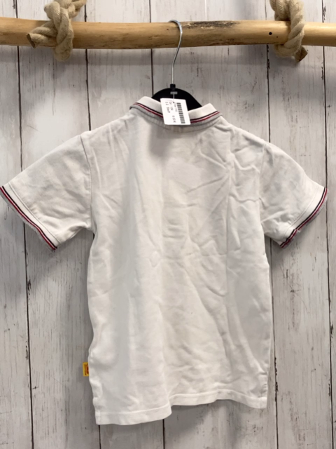 Steiff  T-Shirt  Gr. 104  weiß Polokragen mit grau rot weißem Streifenbund 