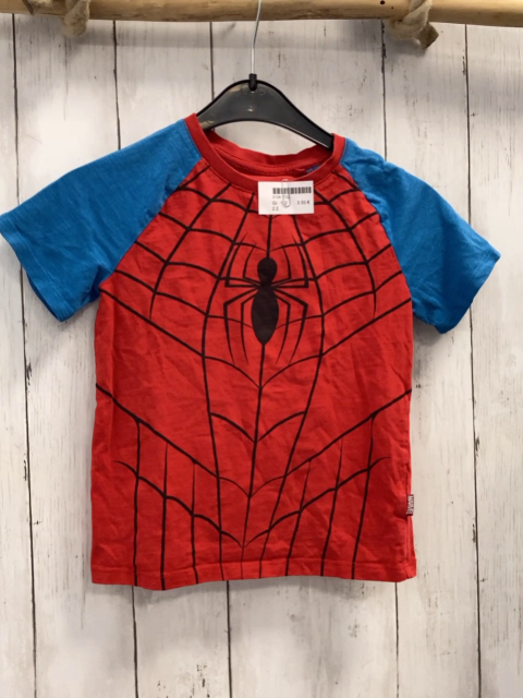   T-Shirt  Gr. 110  rot Spinne mit Netz hellblaue Ärmel 