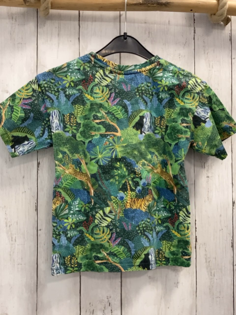   T-Shirt Gr. 116  grün hellgrün blau bunte Blätter Raubkatzen 