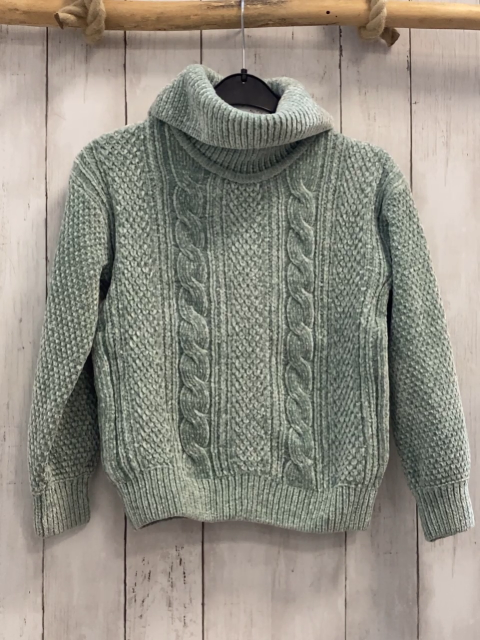   Pullover  Gr. 134  mint hellgrau meliert Strick Zöpfe Rolli 