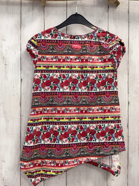 Desigual  T-Shirt  Gr. 146  bunte Streifen mit Blumen Karos schwarze Borte 