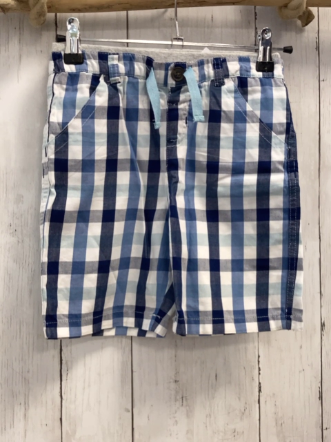  Shorts Gr. 98  blua weiß hellblau kariert grauer Bund