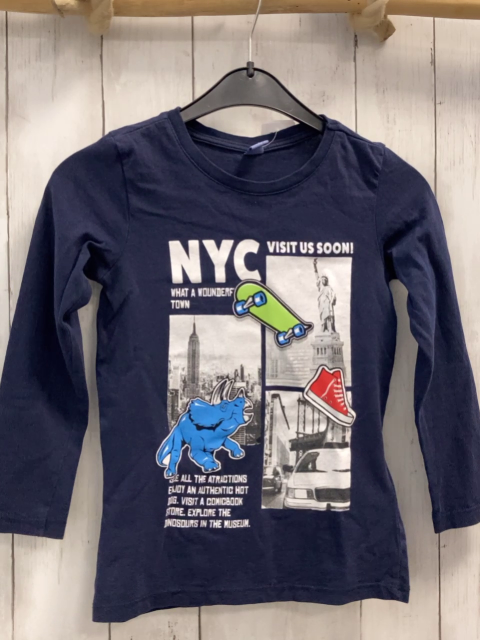 Dopodopo Langarmshirt  Gr. 116  blau Stadtbilder NY Schrift 