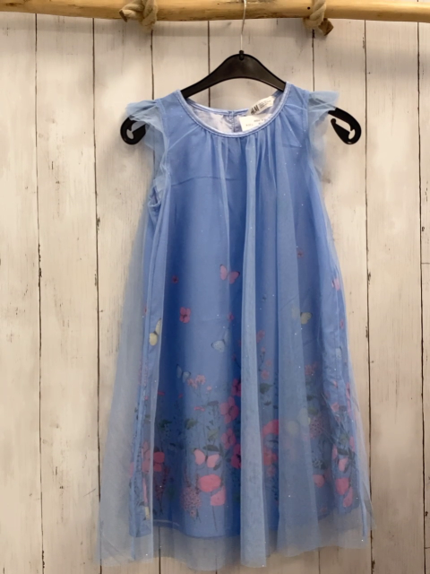 H&M  Kleid  Gr. 134  hellblau Schmetterlinge Tüllüberkleid mit Glitzerpunkten 