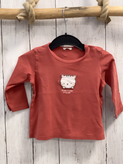 Benetton  Langarmshirt  Gr. 74  rot Katzenkopf 