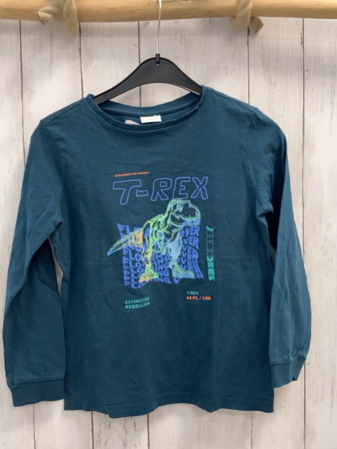 S´Oliver  Langarmshirt  Gr. 128  petrol hellgrüner Dino Schrift 