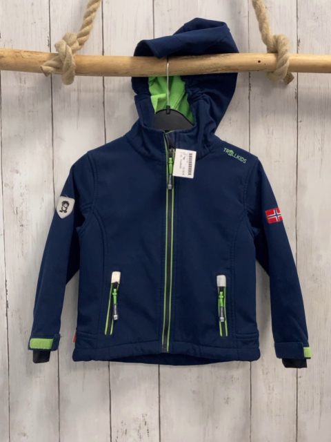 Trollkids  Softshelljacke  Gr. 98  blau hellgrüner Bund + hellgrünes Fleecefutter 