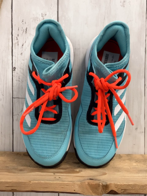 Adidas  Schuhe  Gr. 35  hellblau weiße Streifen orange Schnürsenkel 