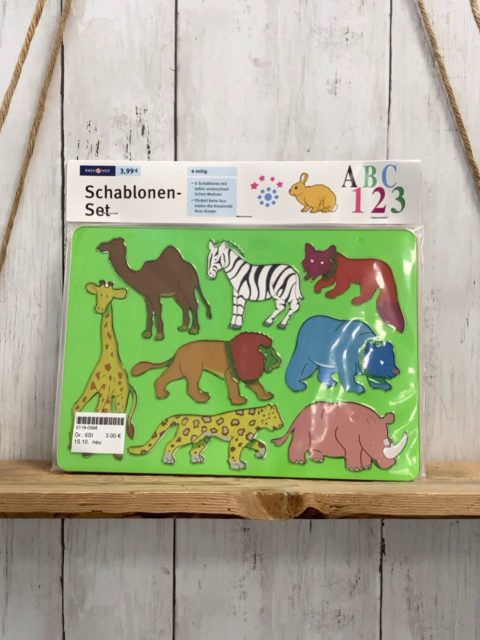 neu  Kreativspielzeug  6 teiliges Schablonenset Tiere Buchstaben Zahlen 