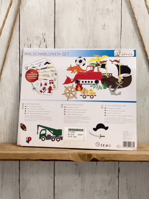 neu  Kreativspielzeug 6 Schablonen  Fahrzeuge Dino Piraten Fußball