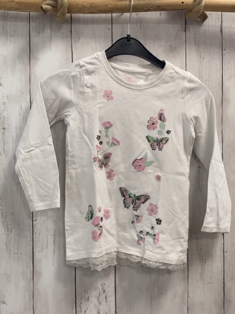   Langarmshirt  Gr. 110  weiß Schmetterlinge Blumen 