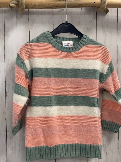   Pullover  Gr. 104  mint lachs weiße Streifen Strick 