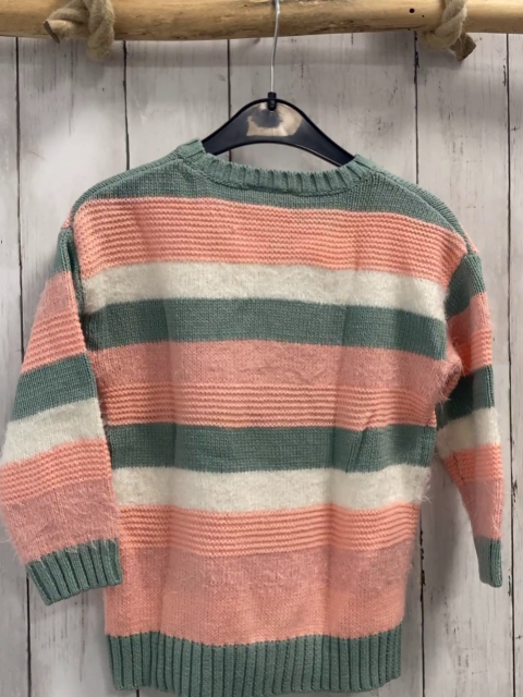   Pullover  Gr. 104  mint lachs weiße Streifen Strick 