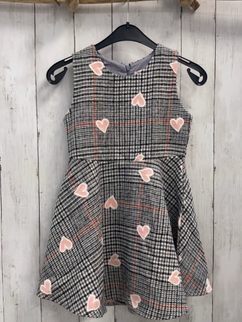 Pretty Baby  Kleid  Gr. 122  weiß schwarz grau rost  kariert rosa weiße Herzen 