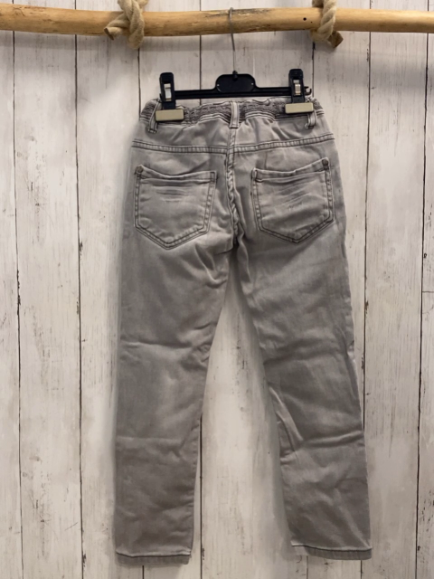   Hose  Gr. 116  grau Jeans gestickte Blumen Borte 