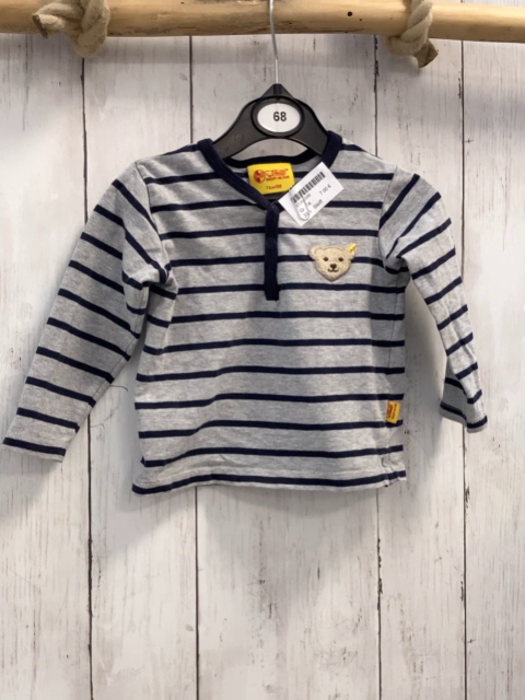 Steiff  Langarmshirt  Gr. 74  grau schwraze Streifen schwarzer Bund Knopfleiste 