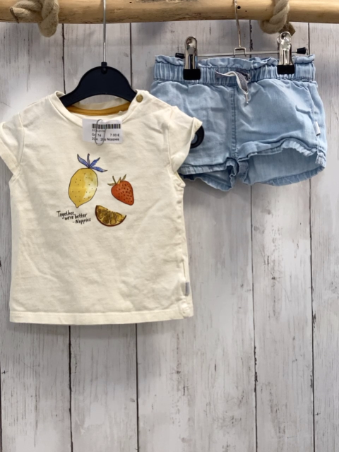 2tlg Noppies  T-Shirt + Shorts  Gr. 74  beige Früchte + blau Jeans 