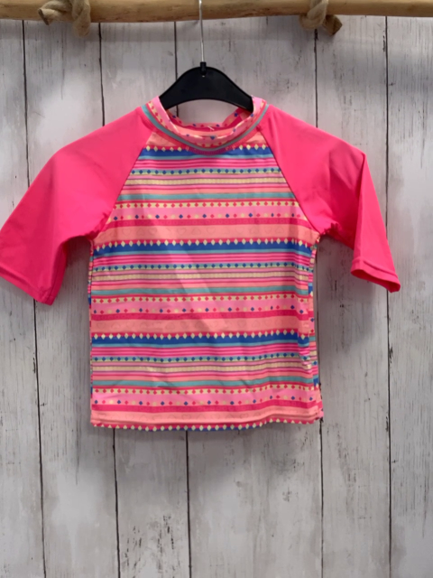   UV-Schutzshirt  Gr. 104  pink bunte Streifen mit Rauten 