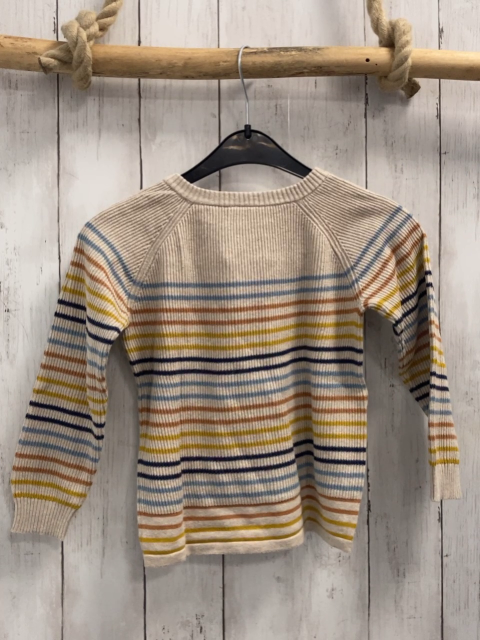   Pullover  Gr. 104  beige Rippen + hellblau rot mais blaue Streifen 