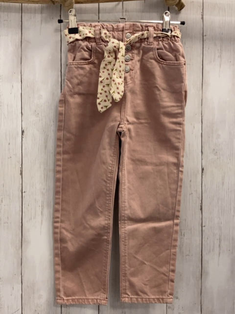 Vertbaudet  Hose  Gr. 116  lachs beige Gürtel mit Blumen 