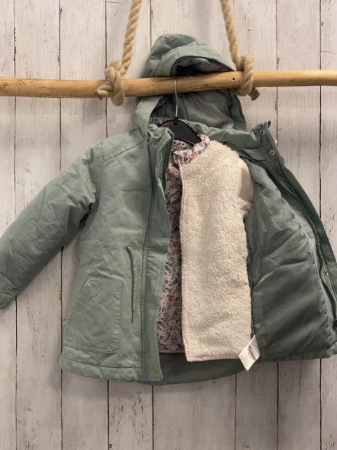 Vertbaudet 2tlg  Winterjacke  Gr. 104  kiwi + rosa geblümte Innenjacke 