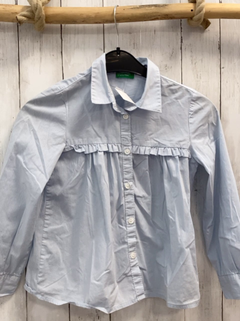 Benetton  Bluse  Gr. 122  hellblau weiße Streifen Rüschen 