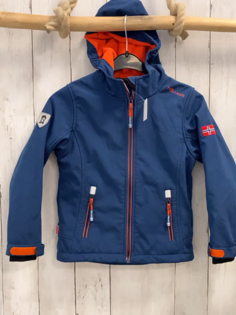 Trollids  Softshelljacke  Gr. 116  blau orange Schrift + Bund + Fleecefutter 