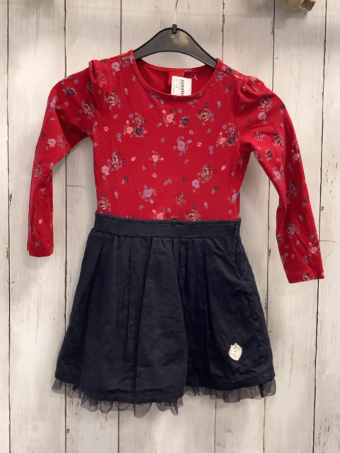 S´Oliver  Kleid  Gr. 104  rotes Oberteil mit Blumen schwarzer Rock mit Tüllsaum 