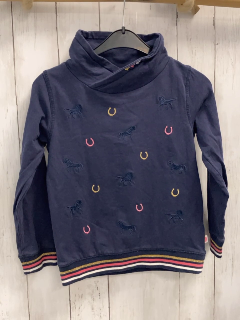 Salt & Pepper  Pullover  Gr. 116  blau gestickte Hufeisen bunter Streifenbund mit Glitzer 