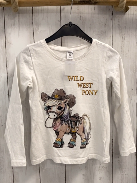 Dopodopo Langarmshirt  Gr. 110  weiß Pferd goldene glänzende Schrift 