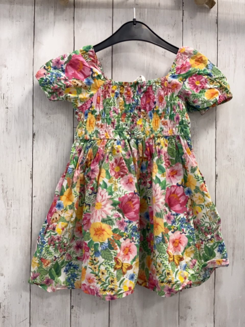H&M  Kleid  Gr. 98  weiß Blumen Oberteil gesmokt 