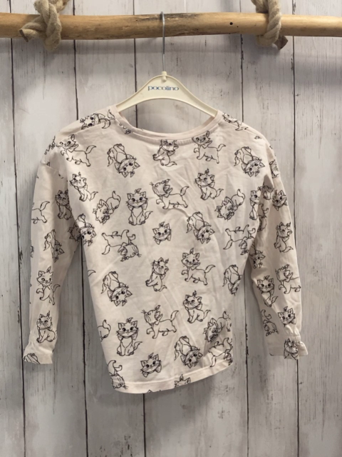  Langarmshirt Gr. 110  weiß Katzenköpfe Pailettenschrift