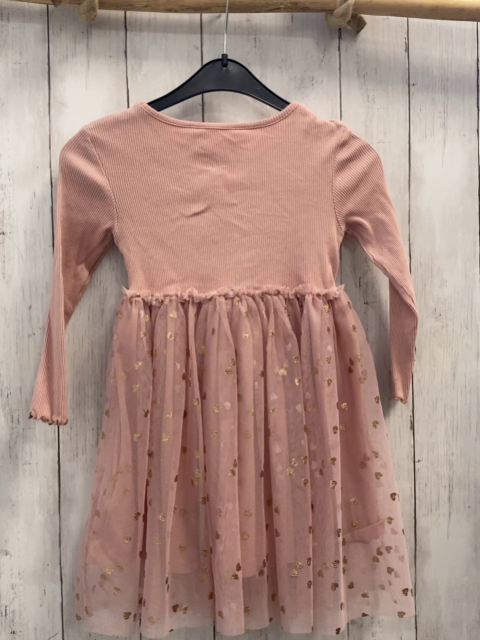 H&M Kleid Gr. 98  rosa geripptes Oberteil Tüllrock mit Glitzerherzen