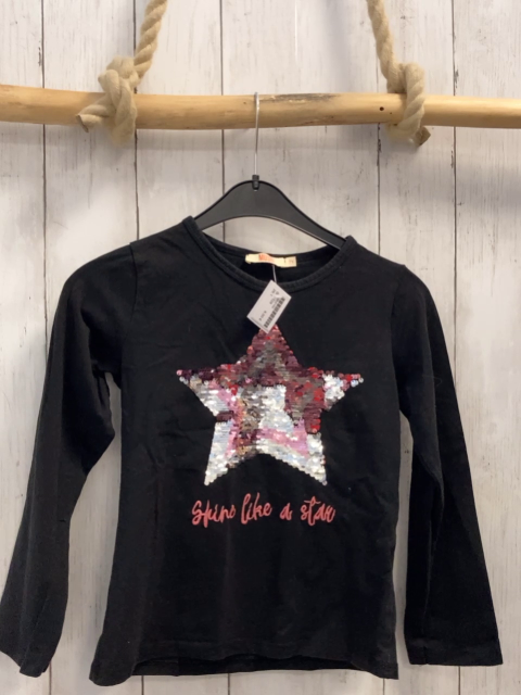   Langarmshirt  Gr. 128  schwarz bunter Pailettenstern 