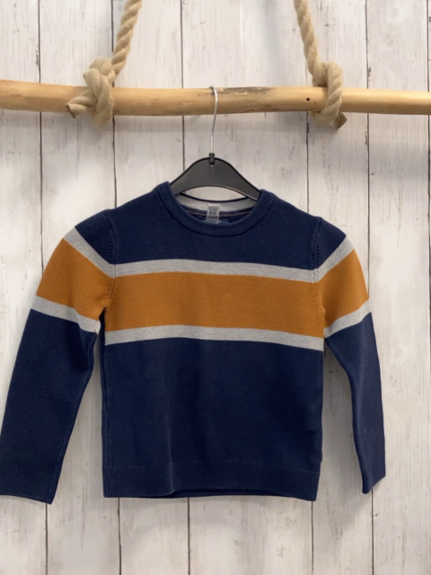 Okaidi Pullover  Gr. 110  blau hellgrau ocker Streifen Strick