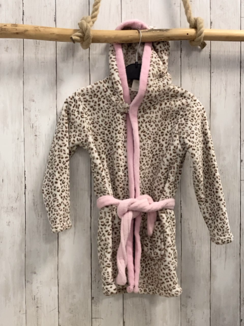   Bademantel Gr. 110  beige braun rosa leoprint rosa Bund Kapuze 