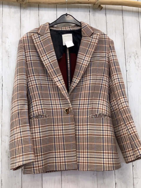 Sandro Paris  Blazer  Gr. 36  beige ocker lavendel hellblau schwarz kariert 