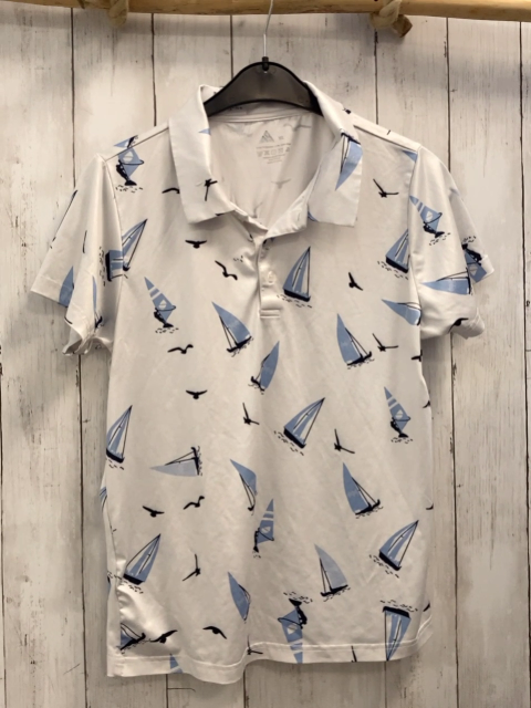   Sportshirt  Gr. 158  weiß Kragen hellblaue Segelboote 