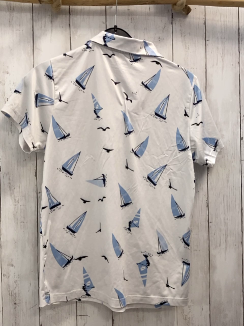   Sportshirt  Gr. 158  weiß Kragen hellblaue Segelboote 