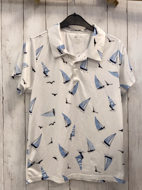   Sportshirt  Gr. 158  weiß Kragen hellblaue Segelboote 