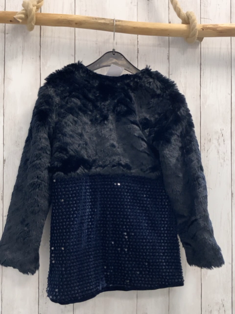 Billieblush Plüschjacke Gr. 116  schwarz Plüsch + blau Samt mit Pailetten